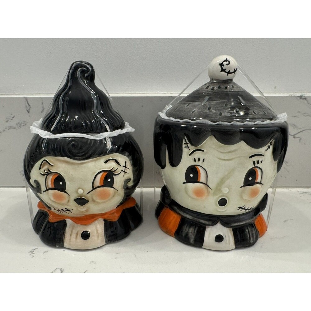 Johanna Parker Halloween Frankenstein Bride Lidded Bowl Canister Set New